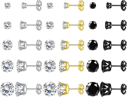 Vista 11 de NEWITIN Juego de 15 pares de aretes de acero inoxidable para hombre
