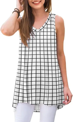 Vista 28 de AWULIFFAN - Blusa de verano sin mangas con cuello en V, túnica, top, para mujer 01 Negro