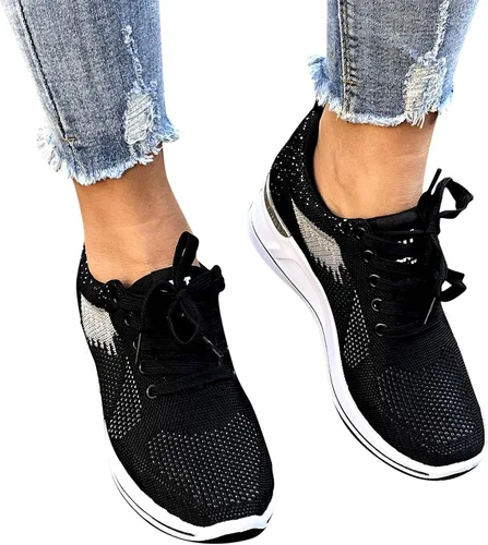 Vista 5 de MLAGJSS Zapatos de senderismo para mujer, zapatos de cuña para mujer, zapatos de lentejuelas para mujer, zapatos deportivos de moda para niñas