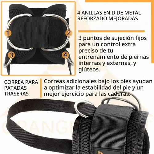 Vista 3 de Correa de tobillo para máquina de cable (par) ajustable, ajuste cómodo, neopreno y refuerzo de 4 anillos en D, correa de tobillo mejorada