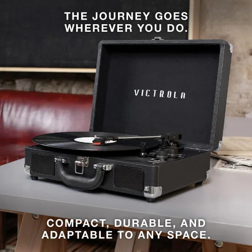 Vista 7 de Victrola Journey+ - Reproductor de discos portátil con Bluetooth en maleta – Altavoces integrados, reproductor de vinilos de 33-1/3, 45 y 78 RPM