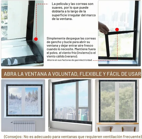 Vista 6 de Kit de aislamiento de ventana para invierno, sellador de cubierta de ventana con aislamiento de plástico ajustable, reutilizable, grueso