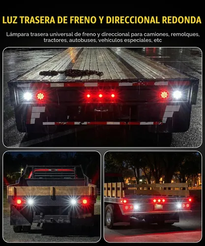 Vista 5 de Partsam 10 luces traseras LED redondas rojas de 3.9 in, 12 LED, montaje en brida de acero inoxidable, bisel cromado, resistente al agua, luces