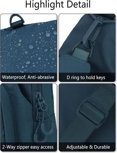 Vista 4 de Niumike Bolso bandolera pequeño con correas ajustables, bolsas cruzadas en el pecho, mochila diaria para mujeres y hombres, viajes al aire libre