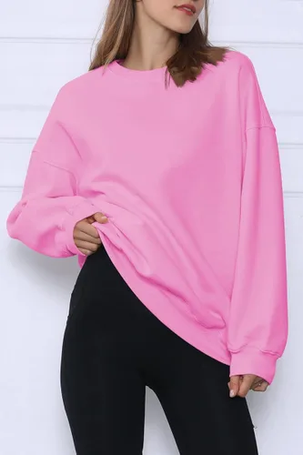 Vista 3 de EFAN Sudaderas de forro polar de gran tamaño para mujer, manga larga, cuello redondo, sudadera casual con capucha