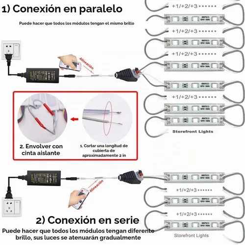 Vista 7 de Luces LED para escaparate, 40 pies, 80 piezas, impermeables, para letreros publicitarios, módulo de luz LED, 4 juegos de módulos LED 5050 SMD