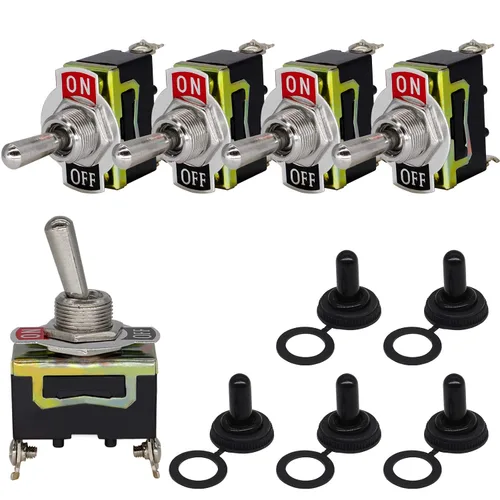Vista 9 de 5Pack 6 Pin Waterproof Toggle Switch 3 Position ON-Off-ON 30A 12VDC/15A 250VAC Marine DPDT Toggle Switch with Weatherproof Boot Cap Cover for Car
