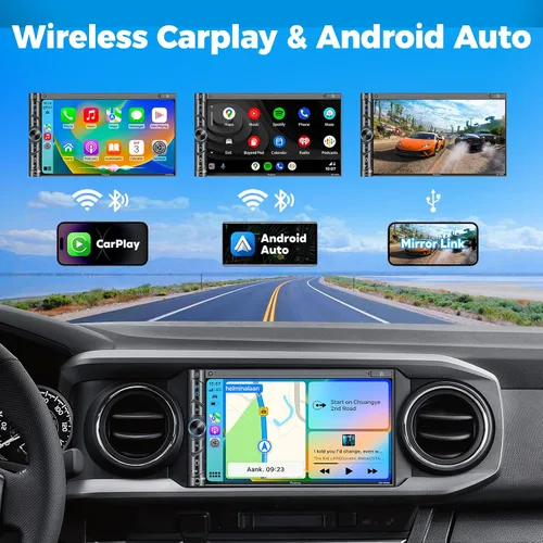 Vista 3 de SJoyBring - Estéreo de coche de doble DIN - Apple CarPlay inalámbrico y Android Auto, 240W 4.2CHN, pantalla táctil de 7", SWC, Bluetooth, radio