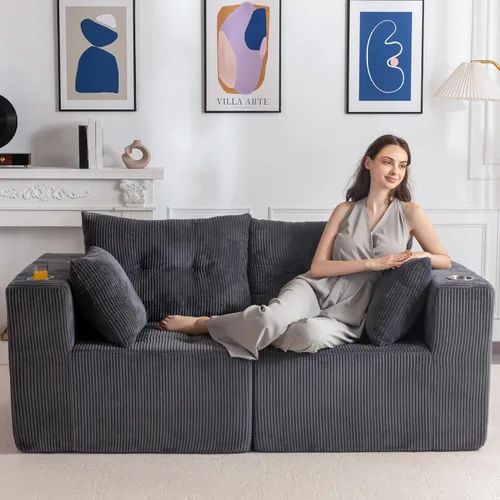 Vista 22 de MAXYOYO Sofá deshuesado, sofá modular en forma de L, sofá de 4 asientos