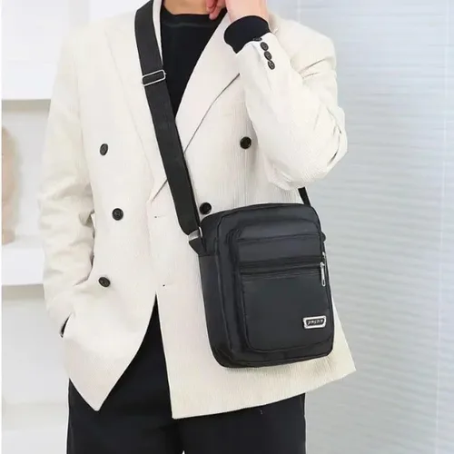 Vista 3 de Bolso bandolera de lona para hombre, bolso bandolera para hombre, bolso cruzado para hombre, bolso de hombro negro