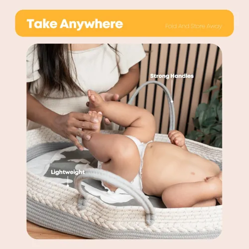 Vista 4 de Cambiador portátil suave y elegante para bebés Moderno organizador de cambio de pañales para recién nacidos con almohadilla impermeable Seguro