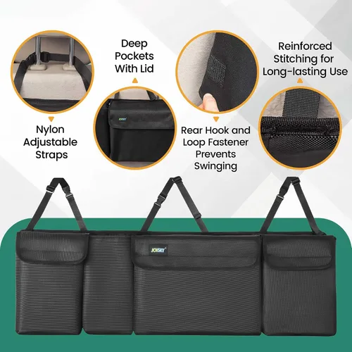 Vista 7 de JOYSKY Organizador Colgante para Maletero, Organizador para Asiento Trasero de SUV, Camioneta, MPV, Bolsa de Almacenamiento de Vehículo de Gran