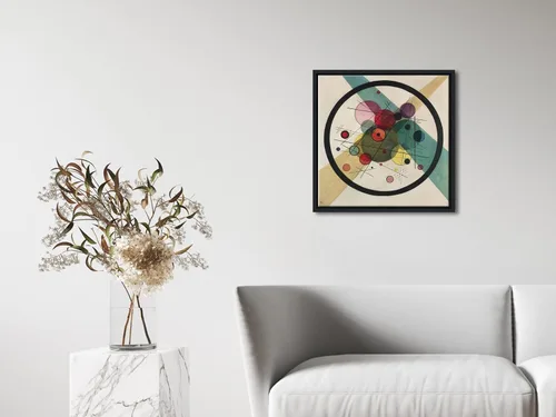 Vista 3 de Wieco Art Lienzo enmarcado para pared, círculos en un círculo, 1923 por Wassily Kandinsky Reproducciones de arte clásico, arte de pared