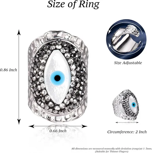 Vista 5 de Jeka Anillo de ojo malvado, joyería hippie punk cool anillos Mal De Ojo protección turca, Oro
