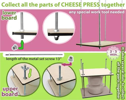 Vista 9 de PetriStor Prensa de queso de madera con molde de 2 queso, 1.3Qt