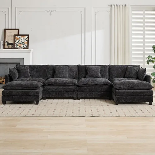 Vista 228 de Sofá seccional modular verde de 111.5", sofás seccionales grandes de 3 plazas para sala de estar, sofá nube oversized de tela chenille con otomana