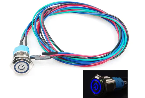 Vista 8 de Interruptor de chasis de 0.472 in con botón de metal con cable de extensión de 3.3 pies, anillo de símbolo de interruptor azul, adecuado