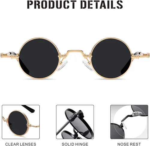 Vista 3 de J&L Glasses Gafas de sol redondas Steampunk estilo círculo Hippie Gafas Marco de metal 8087
