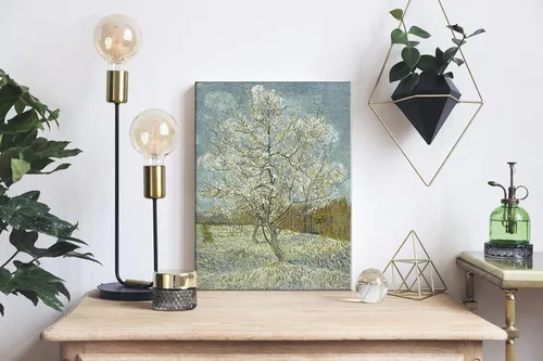 Vista 3 de Wieco Art Lienzo con estampado de árbol de durazno rosa de Van Gogh, pinturas al óleo famosas clásicas, reproducción de pinturas al óleo modernas