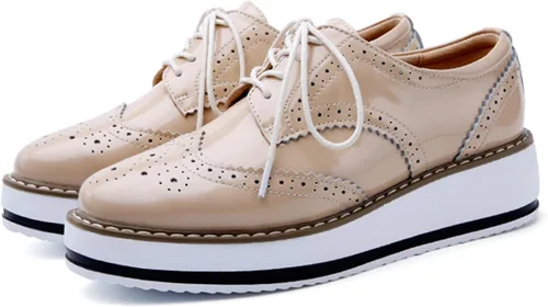 Vista 6 de DADAWEN - Zapatos con cintas tipo Oxford, con plataforma, para mujer, punta cuadrada Albaricoque