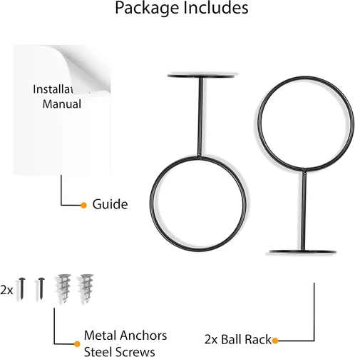 Vista 6 de Wallniture Palla Ball - Juego de 2 estantes de almacenamiento para montar en la pared, para pelotas de fútbol, voleibol, fútbol y baloncesto