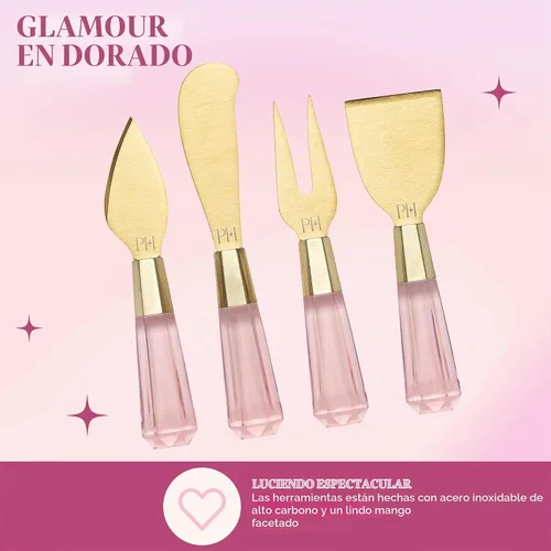 Vista 6 de Juego de tabla para embutidos y bandeja de servir Paris Hilton, tabla de bambú magnética y personalizable con utensilios para queso, set de 7