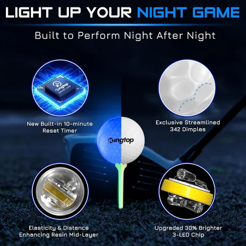 Vista 2 de KINGTOP Upgraded Glow in The Dark Golf Balls - Super Bright Light Up LED Golf Ball - with Glow Golf Tees and Storage Bag - Fun Night Golfing Gift