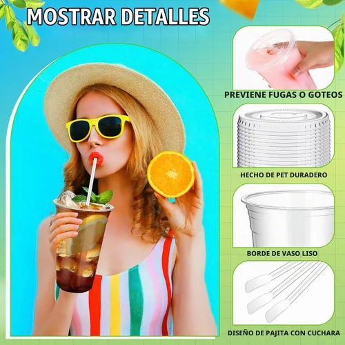 Vista 4 de Eaasty - Juego de 50 vasos de plástico transparente con tapas, cucharas