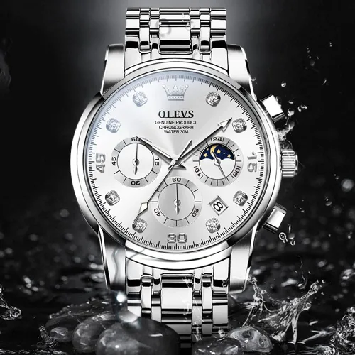 Vista 8 de Taxau Watches for Men, Luxury Stainless Steel Men's Watches, Big Face Dress Men WatchesMen Multifunction Chronograph with Date and