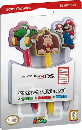 Vista 3 de Officially Licensed Nintendo 3DS Game Traveler Essentials 3pc. Character Stylus Pack Mario, Yoshi, Donkey Kong