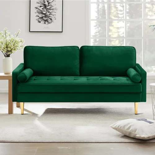 Vista 10 de Sofá Loveseat de Terciopelo, Muebles de Asientos de Amor Pequeños Modernos de Mediados de Siglo, Sofá Cómodo para Sala de Estar, Sofá Tapizado de 2