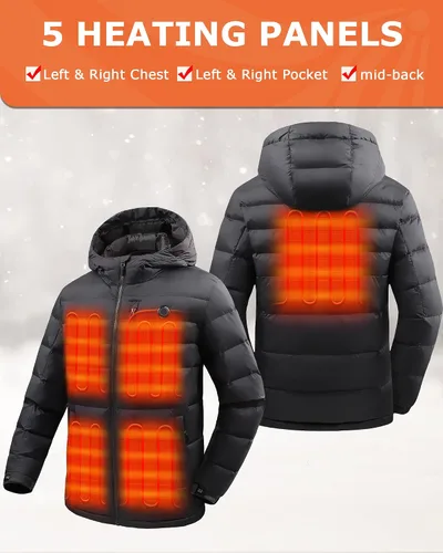 Vista 2 de Venustas Men's Heated Down Jacket with Battery Pack, Electric Lightweight Packable Puffer Jacket, Heated Coat for Outdoors