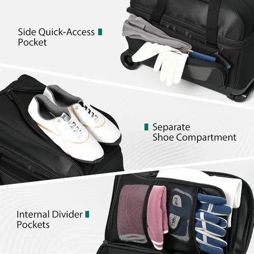 Vista 2 de GoHimal Bolsa de bolos de doble rodillo para 2 bolas con compartimento separado para zapatos de boliche (hasta talla 15 de hombre de EE. UU.) y Negro
