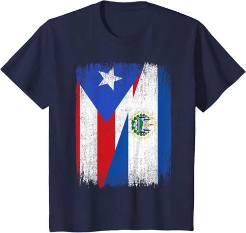 Vista 61 de Camiseta Half Puerto Rico El Salvador Flag Orgullo Salvadoreño Roots