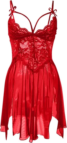 Vista 2 de Conjunto de lencería sexy de encaje para mujer, conjunto de ropa interior hueca, color sólido, cuello en V profundo, traje dividido