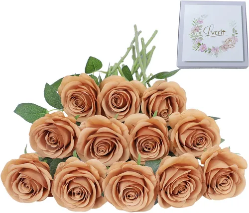 Vista 39 de LVEFIT - 12 rosas artificiales de otoño para decoración de otoño Beige