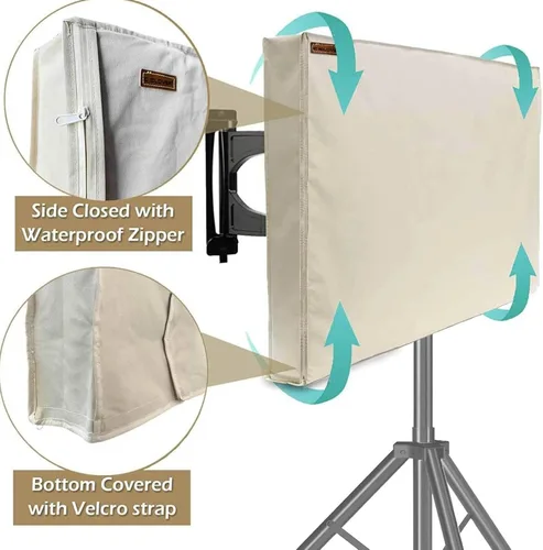 Vista 5 de IC ICLOVER Funda para soporte de TV móvil de 30 a 32 pulgadas, cubierta impermeable para TV al aire libre para soporte rodante, protector de Beige