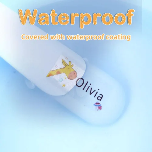 Vista 2 de Etiqueta adhesiva con nombre para niños, impermeable, etiquetas impermeables para biberones, etiquetas multiusos, etiquetas de nombre