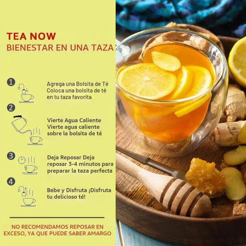 Vista 6 de Life Plus Style Gourmet TEA NOW - Té verde de miel, limón, jengibre, hierbas naturales, sin OMG, 50 bolsas de té de jengibre picante con cafeína