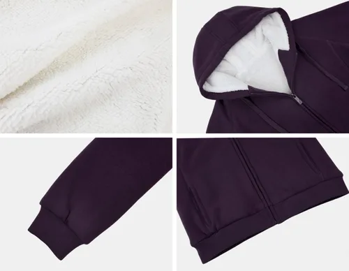 Vista 6 de Victory Outfitters - Sudadera con capucha de forro polar con cremallera y forro bereber suave para mujer