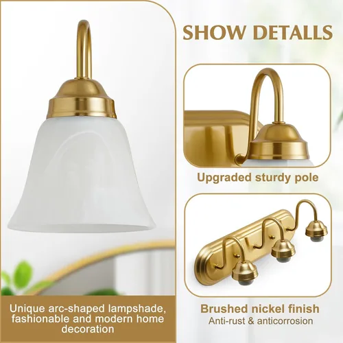 Vista 5 de EJIAXIN Lámpara de baño de 3 luces sobre espejo – Accesorios de iluminación vintage para baño, lámpara de pared fácil de instalar, luces de tocador