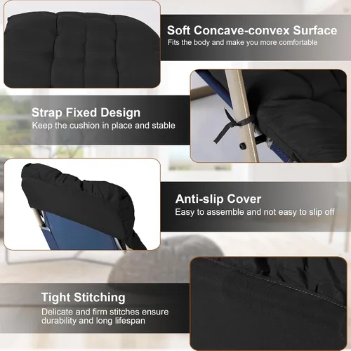 Vista 4 de Moclever Cojín para silla de gravedad cero de 67 x 22 x 4 pulgadas, cojín reclinable grueso para interiores y exteriores, cojín suave para tumbona