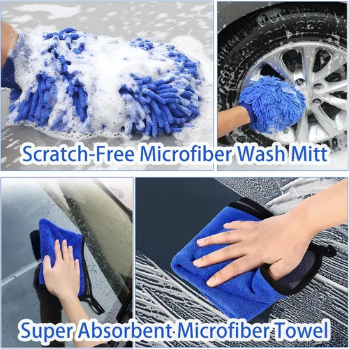 Vista 7 de Wontolf Cepillo de Lavado de Coche de 62'' con Mango Largo, Cerdas Suaves Sin Rayones Kit Resistente de Trapeador de Lavado de Coche, Kit Completo