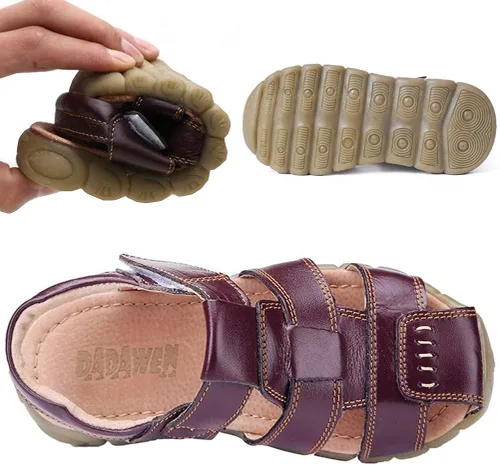 Vista 3 de DADAWEN - Sandalias deportivas de cuero para niños y niñas puntera cerrada para exteriores para bebés niños pequeños y grandes