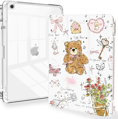 Vista 30 de Feams Funda para iPad de 9ª generación, funda triple para iPad 10.2, cubierta trasera transparente con soporte para lápiz y apagado Ángel