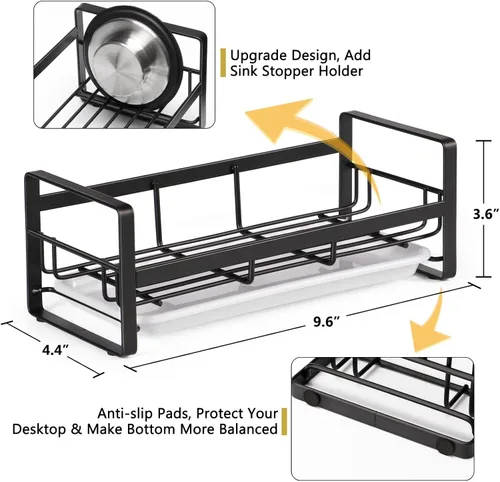 Vista 4 de FANGSUN Soporte de esponja grande para fregadero de cocina, organizador de fregadero de acero inoxidable 304 con bandeja de goteo extraíble, soporte