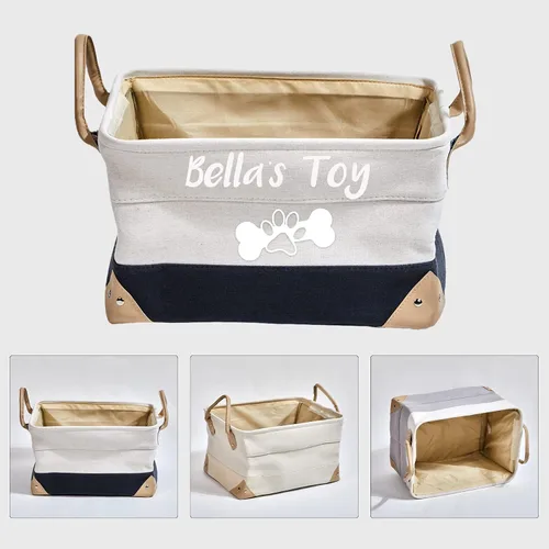Vista 6 de Cesta de almacenamiento personalizada para juguetes para perros, cajas de almacenamiento plegables con asas para mascotas, perros, gatos, juguetes