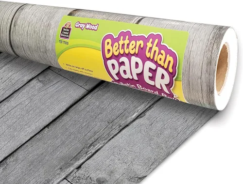 Vista 2 de Teacher Created Resources Rollo de tablón de anuncios de madera gris Better Than Paper (TCR77035) y tablero de anuncios de madera blanca Better Than