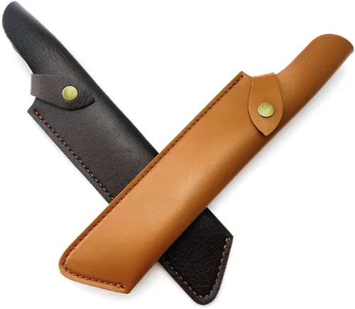 Vista 3 de Funda de cuchillo de hoja fija, funda de cuero recta para cuchillos, funda táctica EDC con trabilla para cinturón para cazar