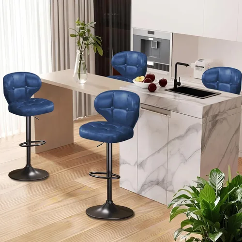 Vista 14 de Juego de 2 taburetes de bar, taburetes de bar giratorios ajustables con respaldo, sillas de bar de altura de mostrador con reposapiés, asiento Negro